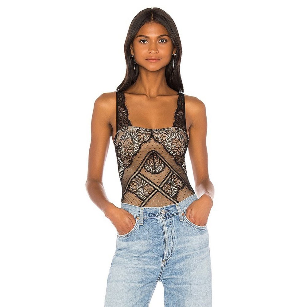 Revolve Thistle & Spire Amore Lace Tank Bodysuit Black XS NWT